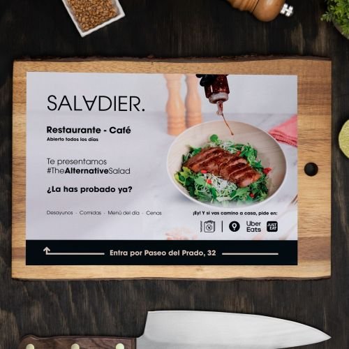 Flyer de publicidad para apertura del restaurante saladier