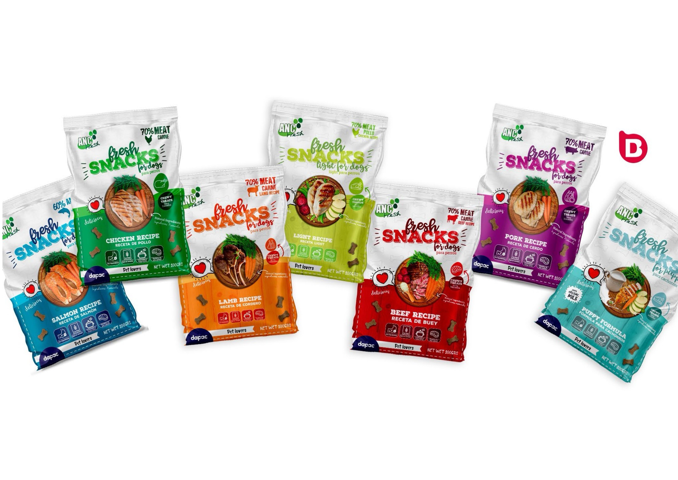 preparación de artes finales y mockups de snacks para mascotas