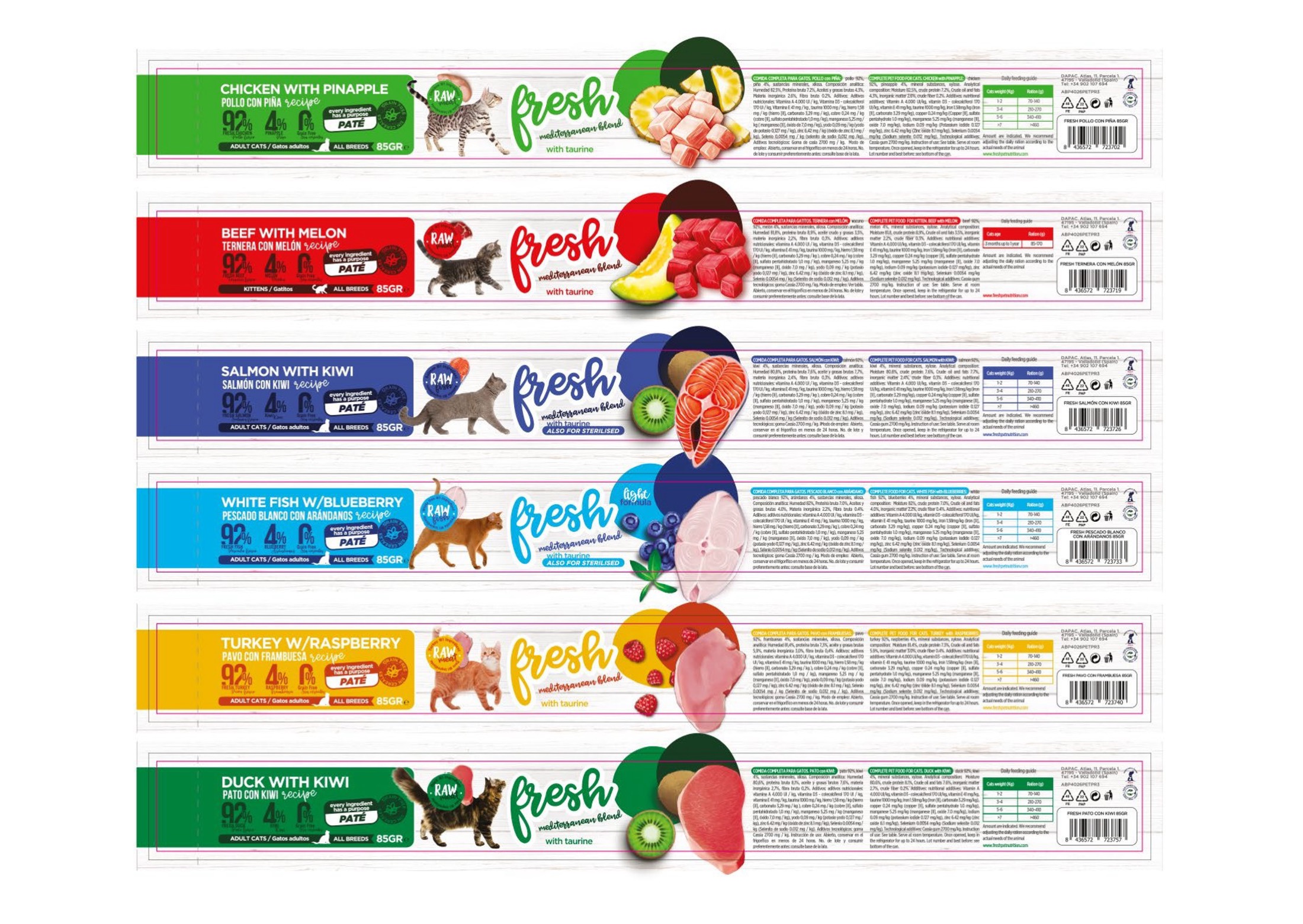 diseño de las etiquetas de alimentación para las latas de comida humeda para fresh mediterráneas para gatos