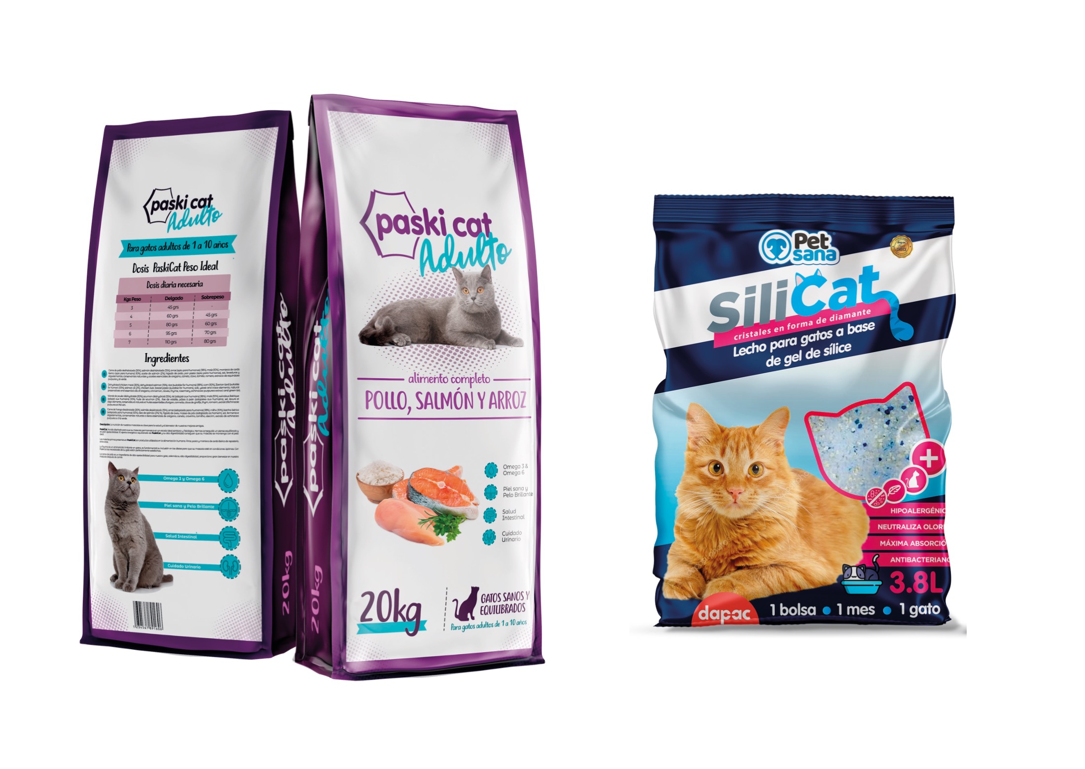 diseño de la marca paskicat y silicat para gatos