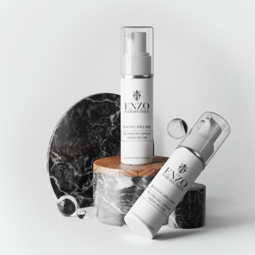 diseño de etiquetas para botes de champús cosméticos premium
