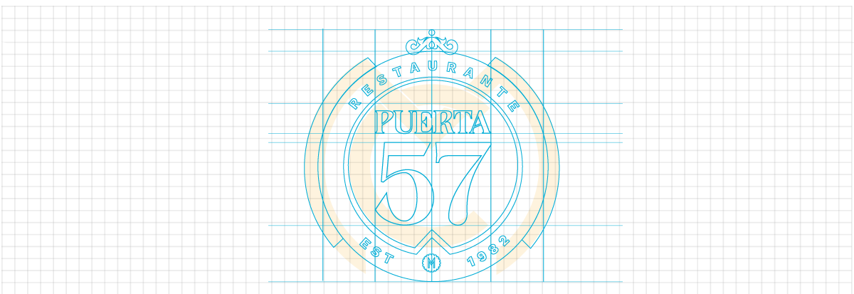 malla o grid de construccion base del logotipo puerta 57 restaurante