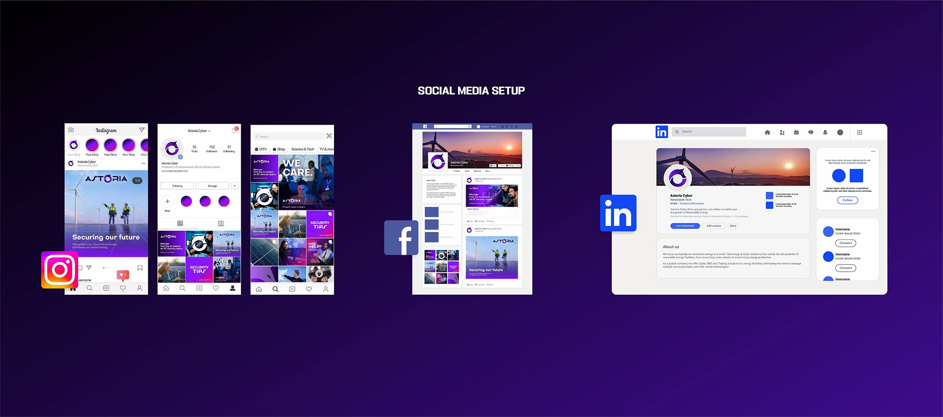Branding de Astoria Cyber en redes sociales – Instagram Rebranding aplicado a Instagram con diseño de feed coherente y uso estratégico del nuevo lenguaje visual.