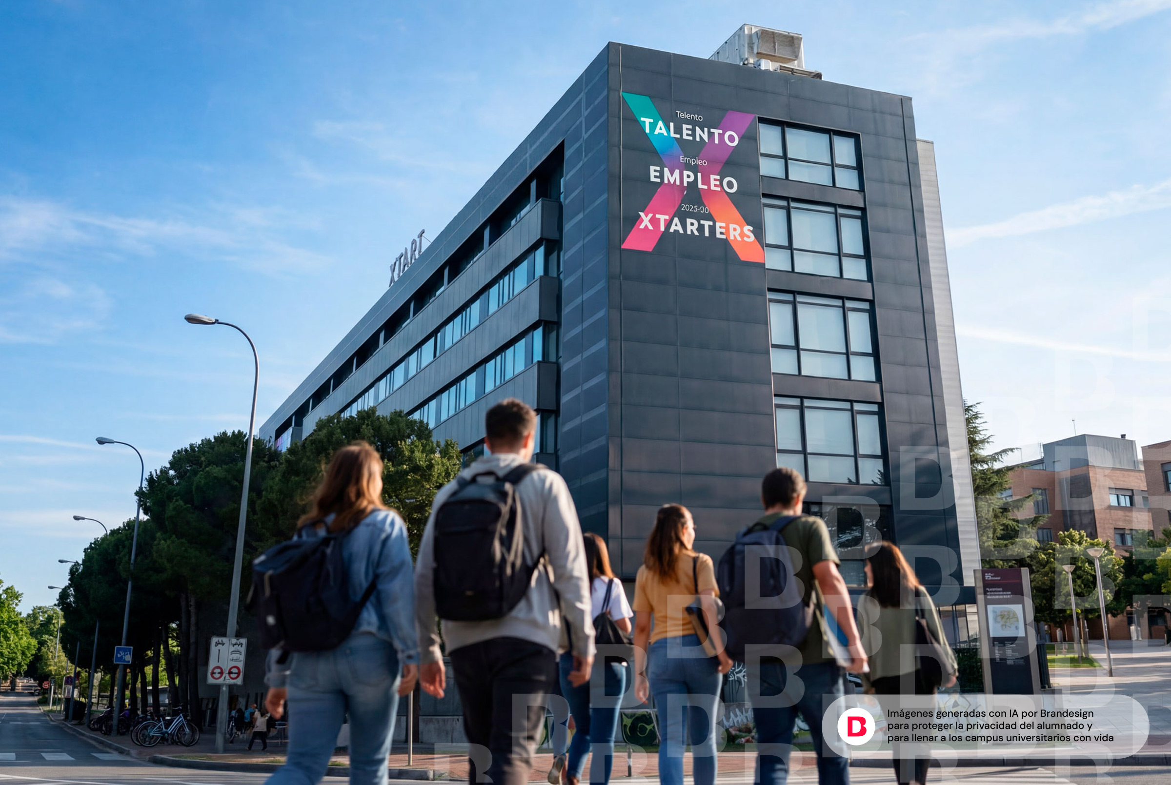 agencia-creativa-madrid-imagenes-hechas-con-ia-generativa-inteligencia-artificial-103 Escenas sintéticas de campus diseñadas para evitar el uso de fotografías de estudiantes reales.